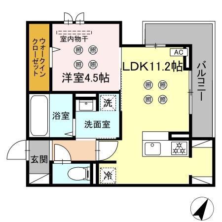 シャルム新屋敷(1LDK/3階)の間取り写真