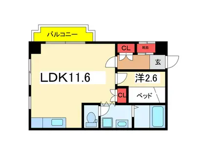 ドミシル旭町(1LDK/2階)の間取り写真