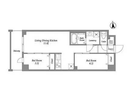 ザ・グラヴィティ新宿(2LDK/3階)の間取り写真
