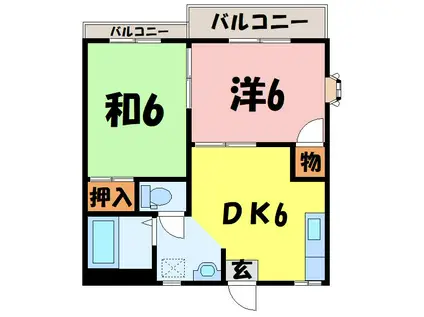 ハイツ円行A/B(2DK/2階)の間取り写真