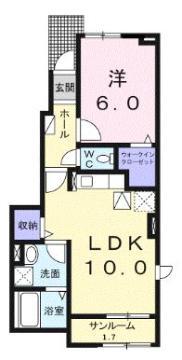 デーアB(1LDK/1階)の間取り写真