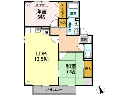 コンフォールコートA棟(2LDK/2階)の間取り写真
