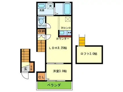 ONLYONE宝塚山本I(1LDK/2階)の間取り写真