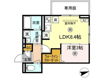 フリーデンやりた(1LDK/1階)の間取り写真