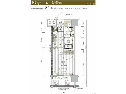 メインステージ東神奈川(1K/9階)の間取り写真