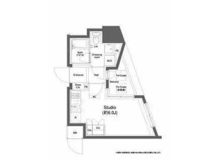 プラウドフラット白金高輪(ワンルーム/6階)の間取り写真