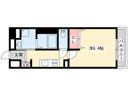 インタービレッジ船丘(1K/4階)の間取り写真