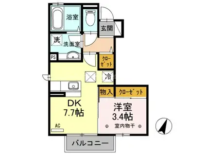 長野県長野市 2階建 築10年(1DK/1階)の間取り写真