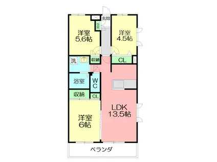 ファインコート本厚木(3LDK/2階)の間取り写真