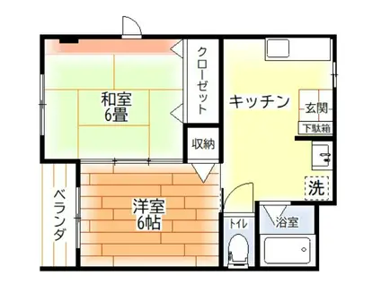 カーサ陽明(2K/2階)の間取り写真