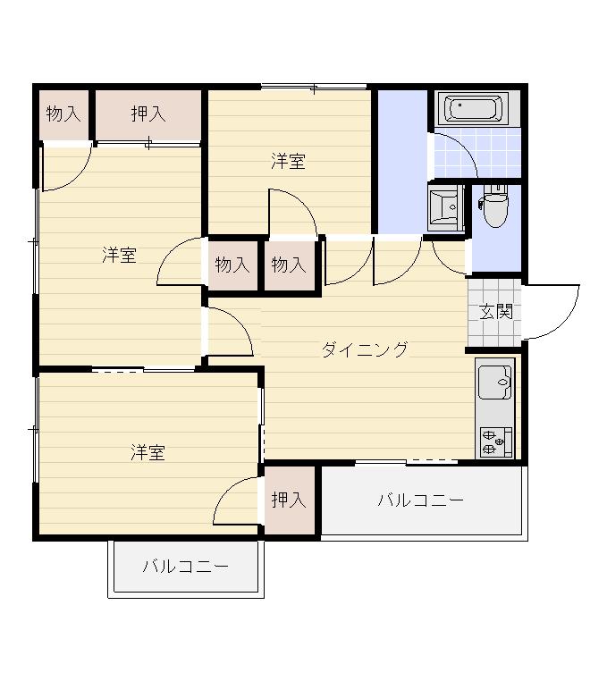 サンハイツ木下D棟(3DK/1階)の間取り写真