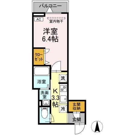 セレスティア関原(1K/1階)の間取り写真
