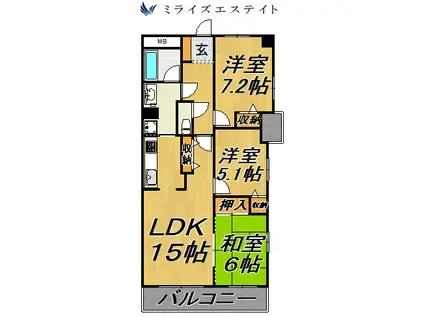 グランドール泉(3LDK/11階)の間取り写真