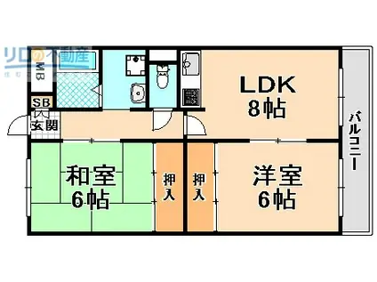 アメニティライフ荻野(2LDK/3階)の間取り写真