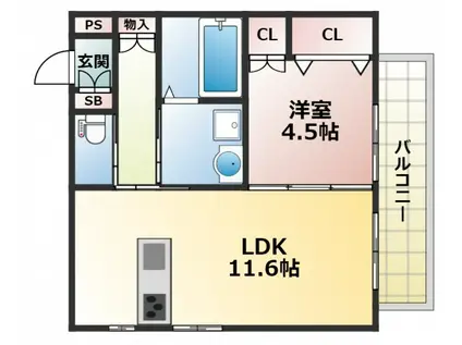 ヘーベル北村(1LDK/1階)の間取り写真