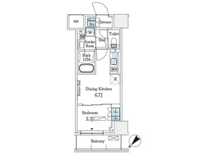 パークアクシス横浜伊勢佐木町通(1DK/3階)の間取り写真