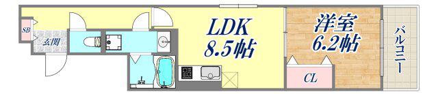 D-ROOM旗塚通(1LDK/1階)の間取り写真