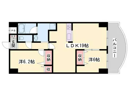 手柄アートスカイハイツ(2LDK/8階)の間取り写真