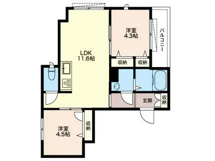 ロスピノス早宮(2LDK/2階)の間取り写真