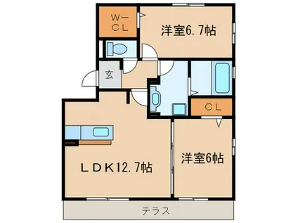 ル・クプル C棟(2LDK/1階)の間取り写真