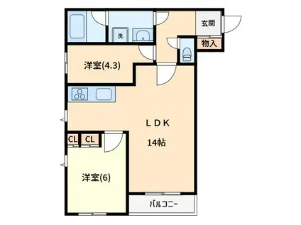 RESIDENCE MOTOMACHI(2LDK/3階)の間取り写真