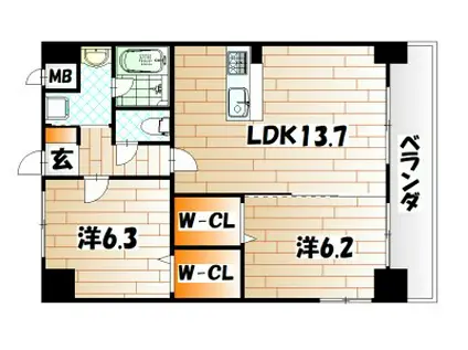 THE SQUARE PLATINUM RESIDENCE(2LDK/7階)の間取り写真