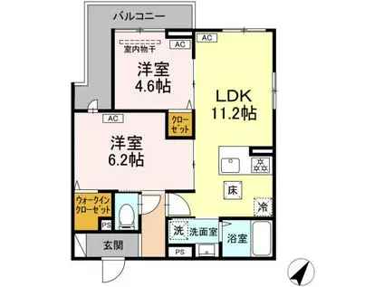 セレスティア細田B(2LDK/1階)の間取り写真