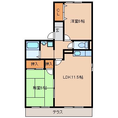 セジュールよあけ(2LDK/1階)の間取り写真