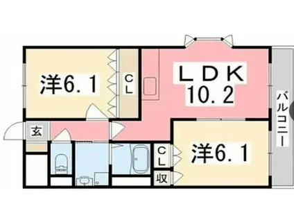 コンフォ―ダブルS(2LDK/2階)の間取り写真