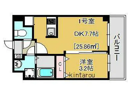 ハーミットパープル(1DK/2階)の間取り写真