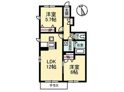 シャーメゾン 春日(2LDK/1階)の間取り写真