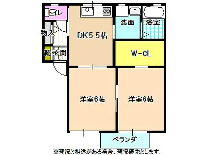 サンシャインヒルズ(2K/2階)の間取り写真