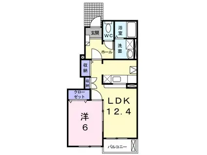 デルフィI B棟(1LDK/1階)の間取り写真