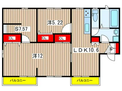 アムールサエキA(2SLDK/2階)の間取り写真