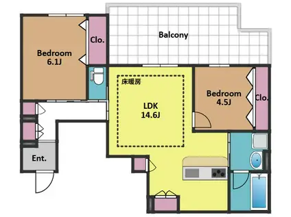 エルズプラス高円寺南(2LDK/4階)の間取り写真