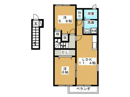 カーサベルデA(2LDK/2階)の間取り写真