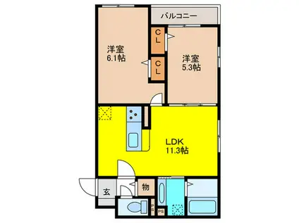 ウインダムSK(2LDK/3階)の間取り写真