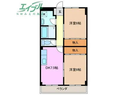 アーリーバード(2DK/3階)の間取り写真