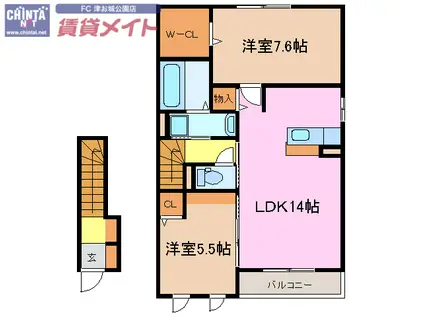 ライプン(2LDK/2階)の間取り写真