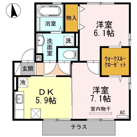 モントレゾール(2DK/1階)の間取り写真