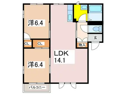 フレグランスK2 B棟(2LDK/2階)の間取り写真