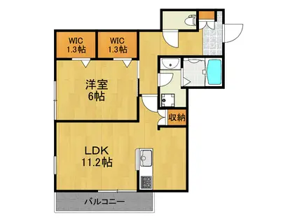 WISTERIA 横浜(1LDK/3階)の間取り写真