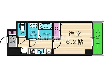 グランデュール鶴橋(1K/3階)の間取り写真