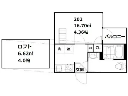 インベスト鶴見II(1K/2階)の間取り写真