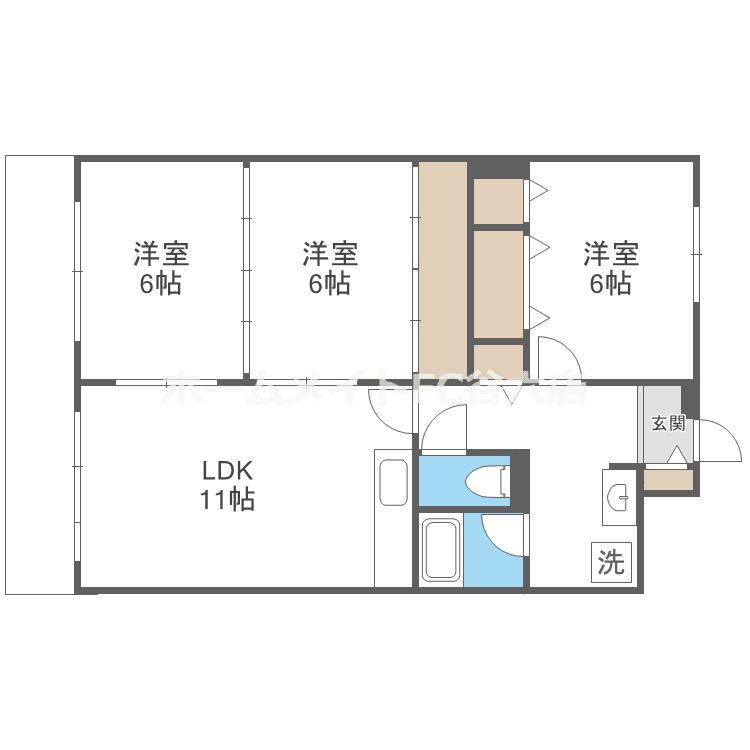 シャトー南船場(3LDK/3階)の間取り写真
