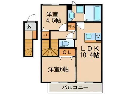 アイリス城陽(2LDK/2階)の間取り写真