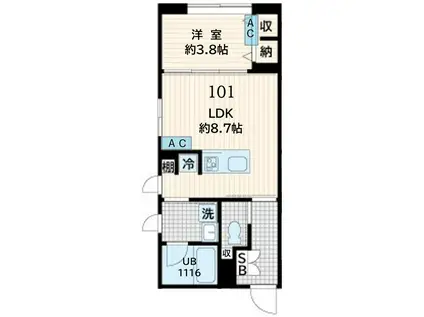 FULLEA恵比寿(1LDK/B1階)の間取り写真