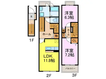 セレスティーノ(2LDK/2階)の間取り写真