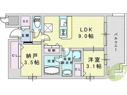 スプランディッド新大阪8(1SLDK/12階)の間取り写真