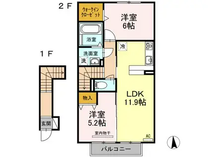 ラフィーネ・デュオII A棟(2LDK/2階)の間取り写真